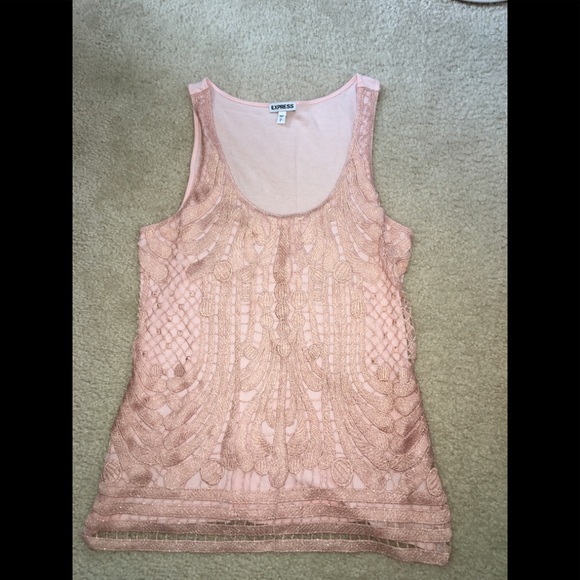Express crochet rose gold metallic pink tank top S - Picture 6 of 6